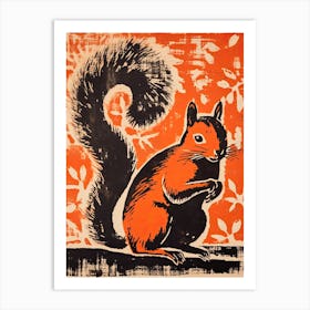 Squirrel, Woodblock Animal Drawing 3 Art Print