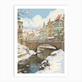 Vintage Winter Illustration Cesky Krumloy Czech Republic 1 Art Print