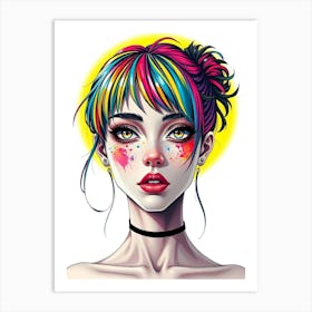 Girl With Colorful Hair 1 Art Print