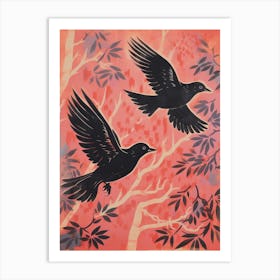 Vintage Japanese Inspired Bird Print Blackbird 1 Art Print