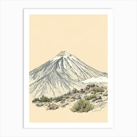 Mount Teide Spain Color Line Drawing (6) Art Print
