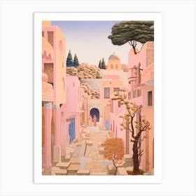 Paphos Cyprus 2 Vintage Pink Travel Illustration Art Print