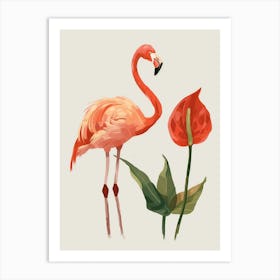 Jamess Flamingo And Anthurium Minimalist Illustration 4 Art Print