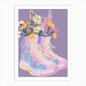 Retro Sneakers With Flowers 90s Illustration 4 Art Print
