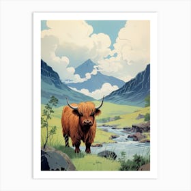 Highland Cow With Mountains In The Distance Art Print