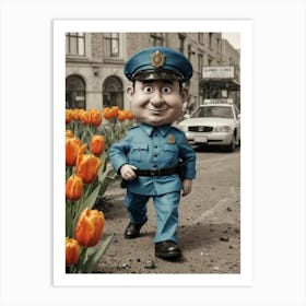 Police Officer In Tulips Art Print