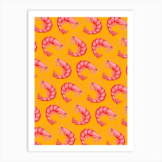 Troupe Of Shrimps Orange Art Print