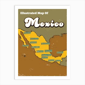 Vintage Map Of Mexico Art Print