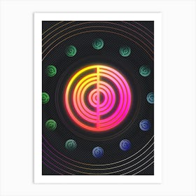 Neon Geometric Glyph in Pink and Yellow Circle Array on Black n.0402 Art Print