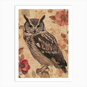 Collared Scops Owl Japanese Painting 1 Art Print