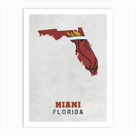 Miami Heat Miami Florida State Map Art Print