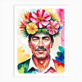 Man With Flowers On His Head Art Print