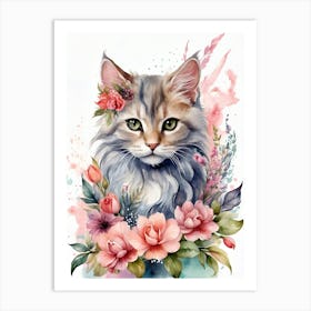 Cat With Flowers 1 Art Print