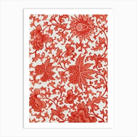 Chinese Red Floral Design Art Print