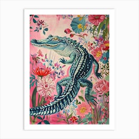 Floral Animal Painting Alligator 3 Art Print
