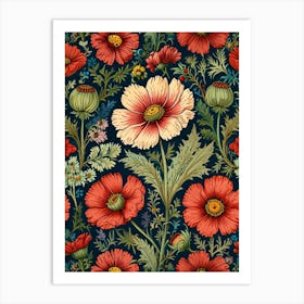 William Morris Red Poppies Seamless Pattern Art Print