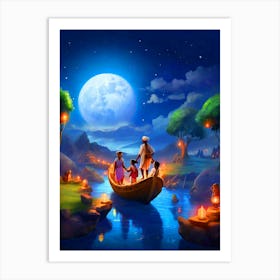 Boat In The Moonlight Art Print