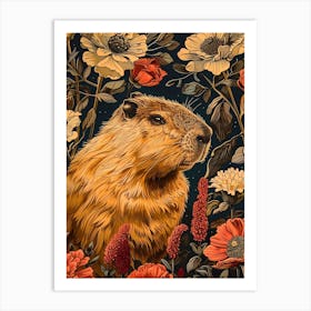 Groundhog In Flowers Inspired by William Morris Art Print