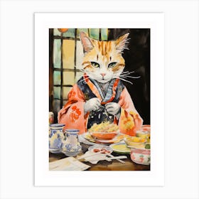 Moody Japanese Cat Playing Cards Art Print