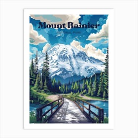 Mount Rainier National Park Washington Nature Art Illustration Art Print