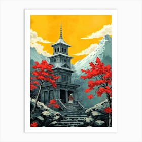 Asian Temple Landscape Affiche