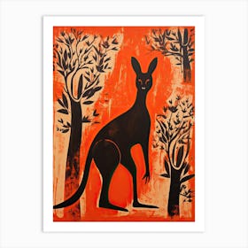 Kangaroo, Woodblock Animal Drawing 1 Art Print