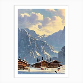 Alta Badia, Italy Ski Resort Vintage Landscape 2 Skiing Poster Art Print