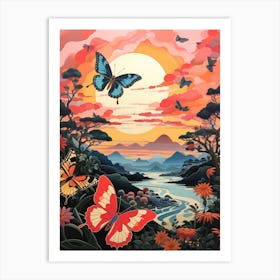 Tropical Butterflies In The Sunset Art Print