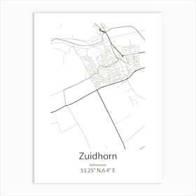 Zuidhorn,Netherlands Minimalist Map Art Print