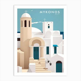 Mykonos Greece Retro Travel Art Print