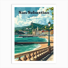 San Sebastian Spain Summer Digital Travel Art Art Print