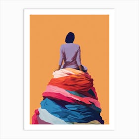 Woman Sitting On A Pile Of Clothes Art Print