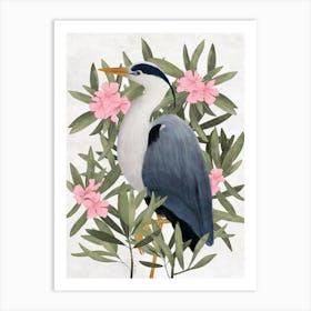 Heron and flowers Poster