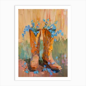 Cowboy Boots And Wildflowers Forget Me Nots Art Print