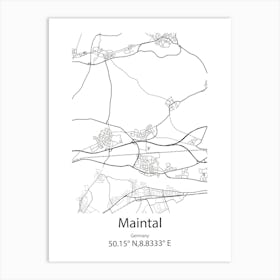 Maintal,Germany Minimalist Map Art Print