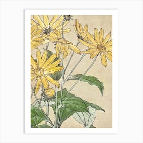 Yellow Flowers, Vintage Floral Art Print