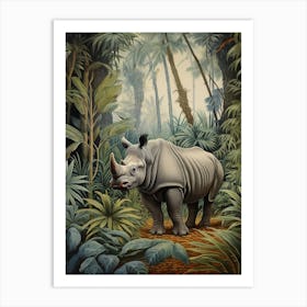 Rhino In The Archway Of The Trees Realistic Illustration 1 Art Print
