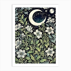 Moon And Flowers Art Print