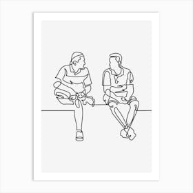 Friends talking monoline drawing Art Print