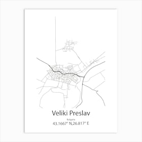 Veliki Preslav,Bulgaria Minimalist Map Art Print