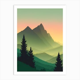 Misty Mountains Vertical Composition In Green Tone Art Print