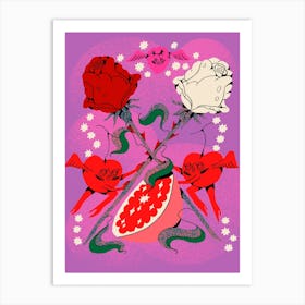 Cherries And Roses Art Print