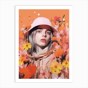 Billie Eilish Orange Floral Collage 2 Art Print