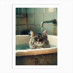 Cat In Bathtub Art Print