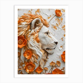 Lion With Flowers Art Print