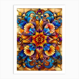 Colorful Stained Glass Flowers 3 Art Print