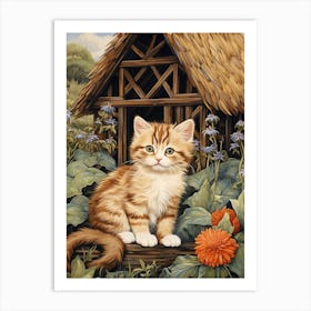 Cute Cats With A Medieval Cottage In The Background 5 Art Print