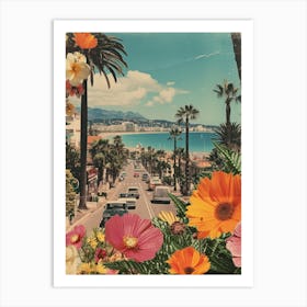 Cannes   Floral Retro Collage Style 1 Art Print