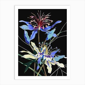 Neon Flowers On Black Love In A Mist Nigella 5 Art Print