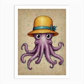 Octopus In A Hat Art Print